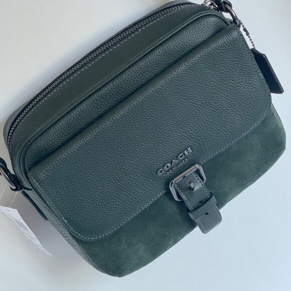 Coach Hudson Suede Messenger Shoulder Bag Leather Crossbody Green CB906 - Picture 5 of 12